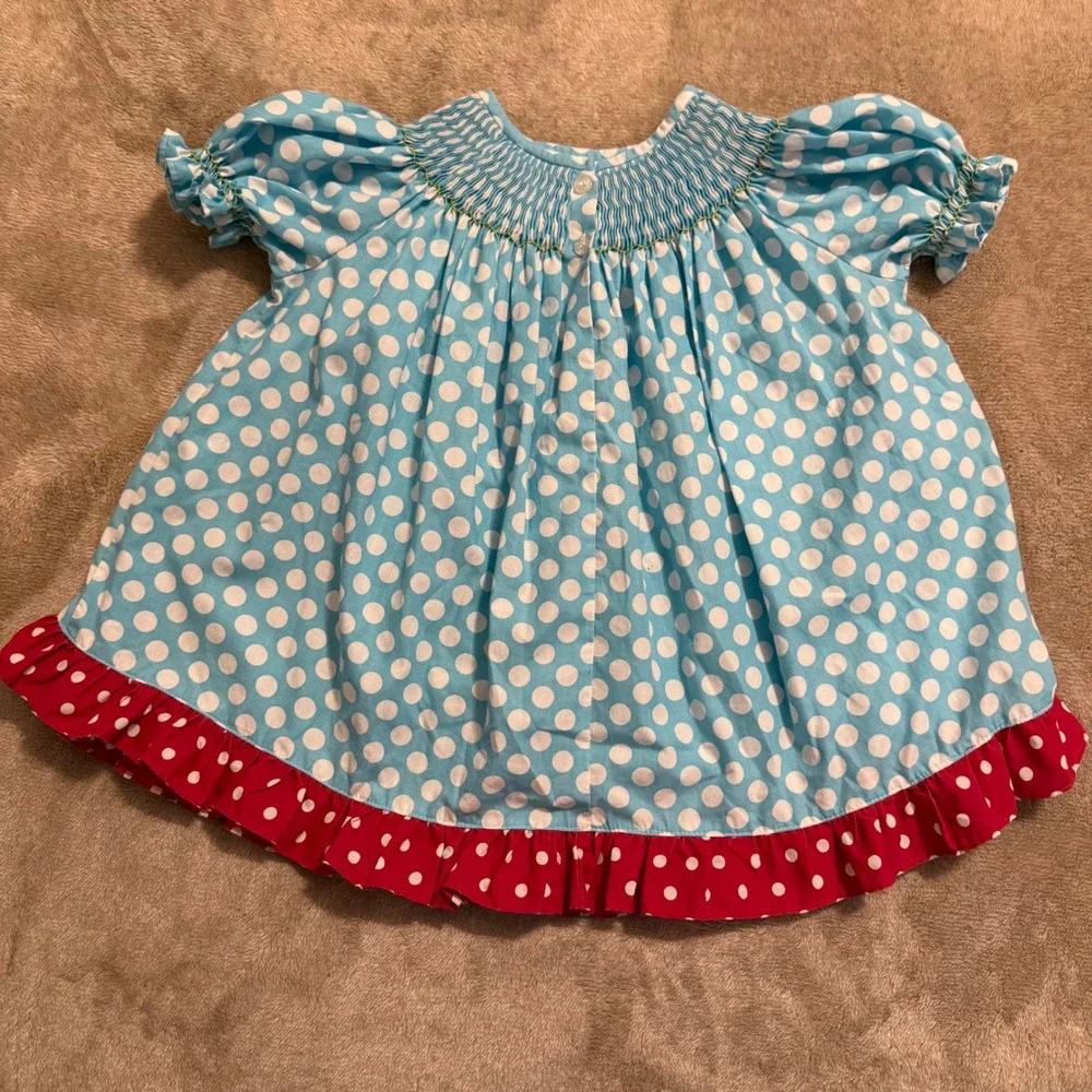 Lolly Wolly Doodle Girls Smocked ABC Apple Polka Dot Top and Shorts Set Size 5